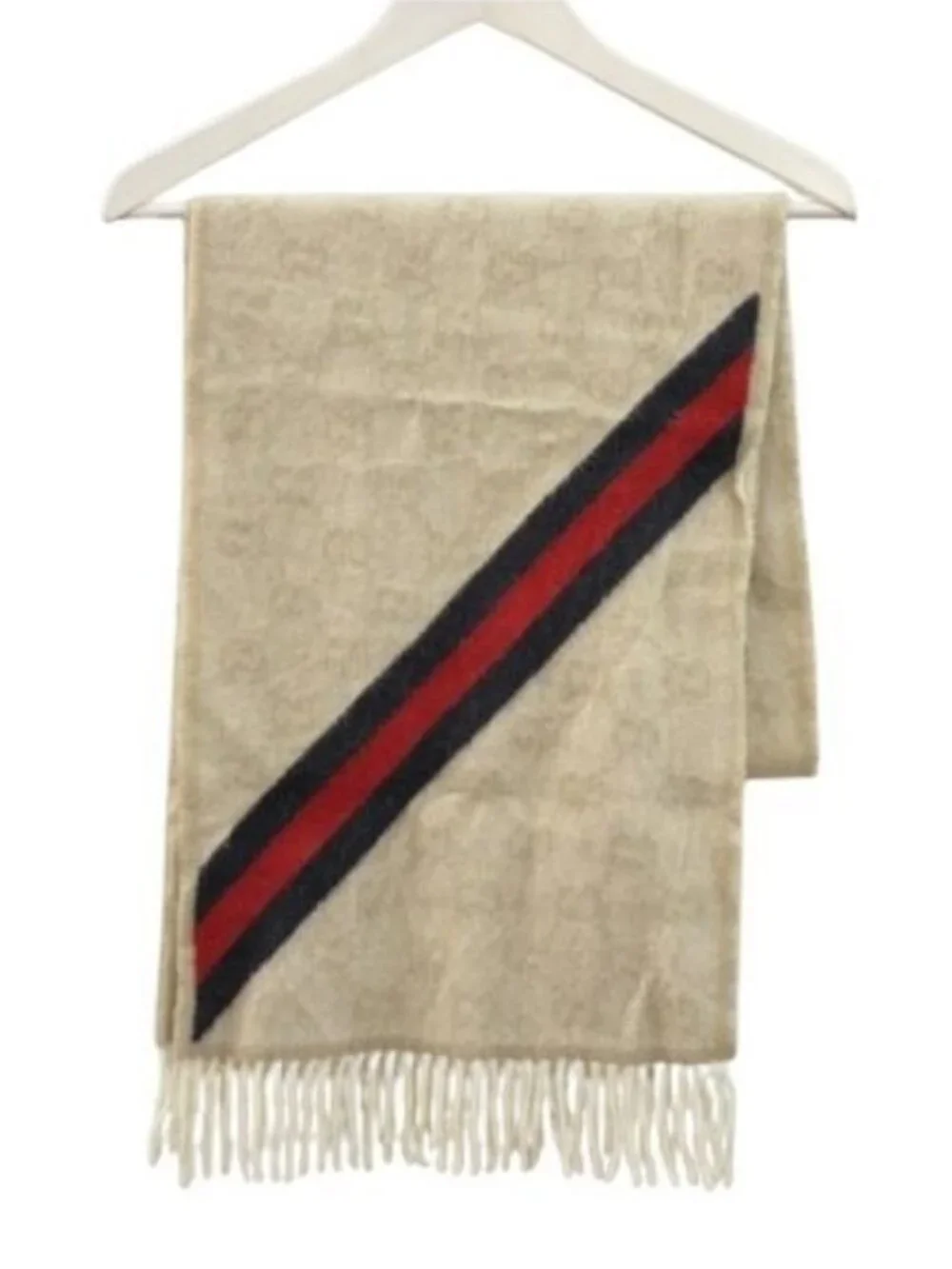Gucci Scarf GG Wool Alpaca Beige Fringe Shawl